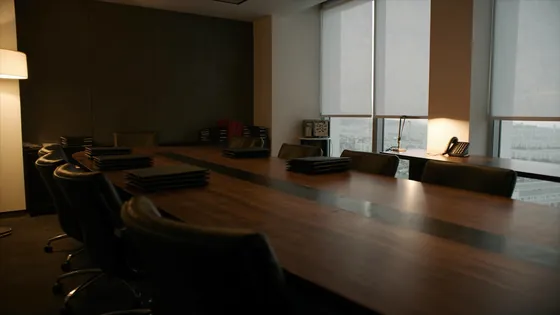Epstein estate class settlement: an empty conference room with binders on the table