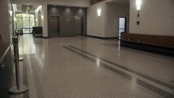 Hay v. Combs lawsuit: an empty courthouse lobby in the morning